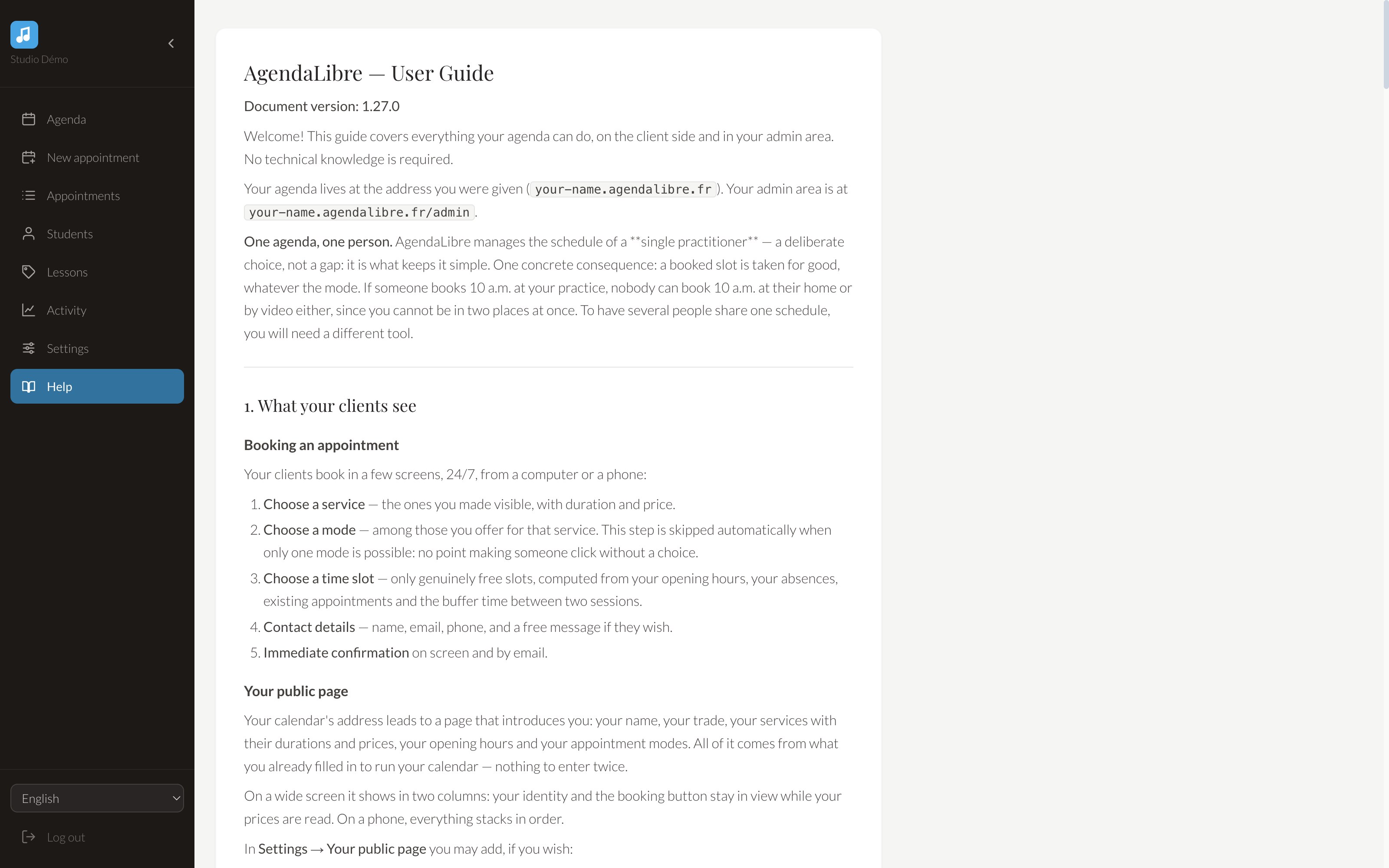 The manual, built into the application