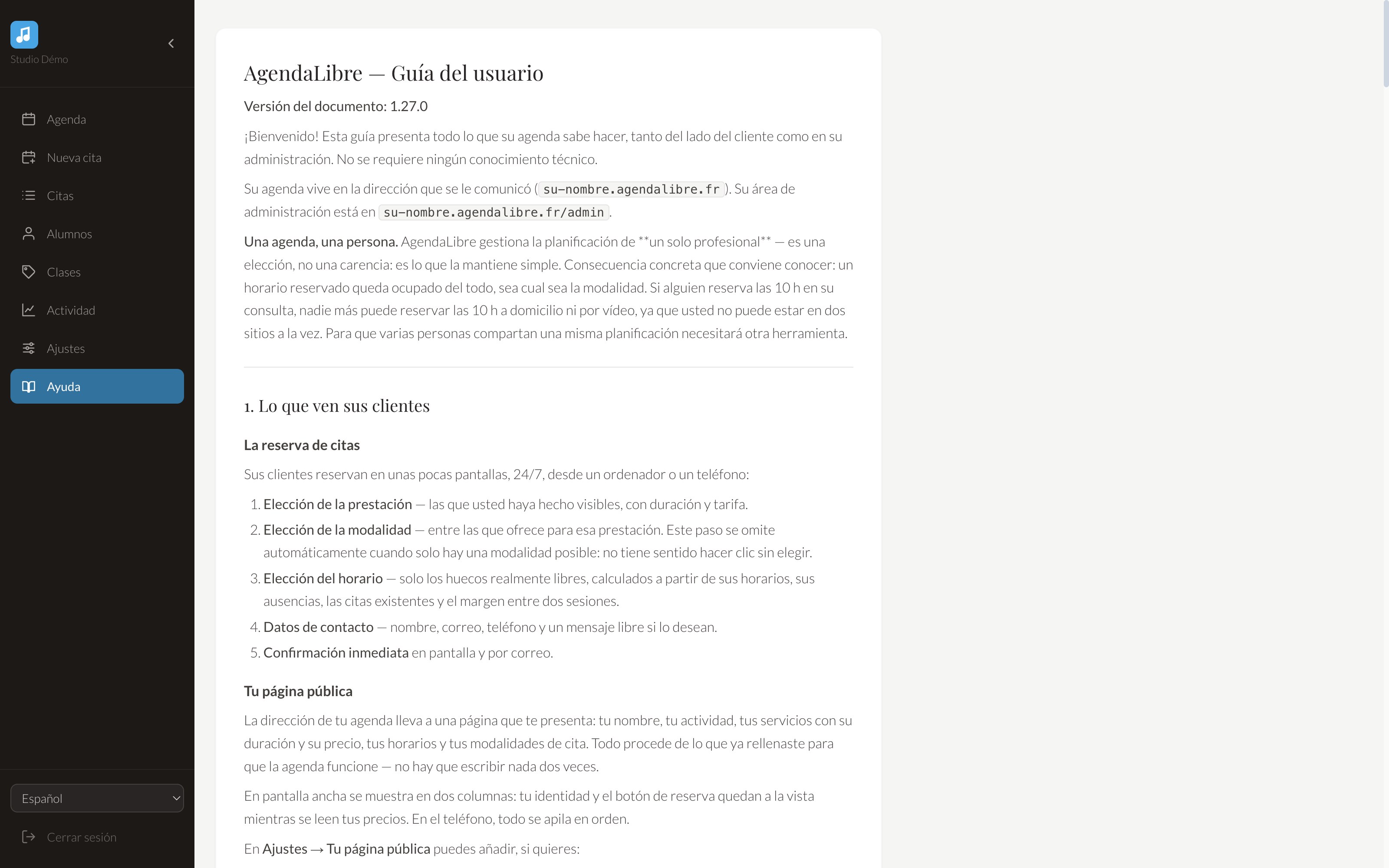 El manual, integrado en la aplicación