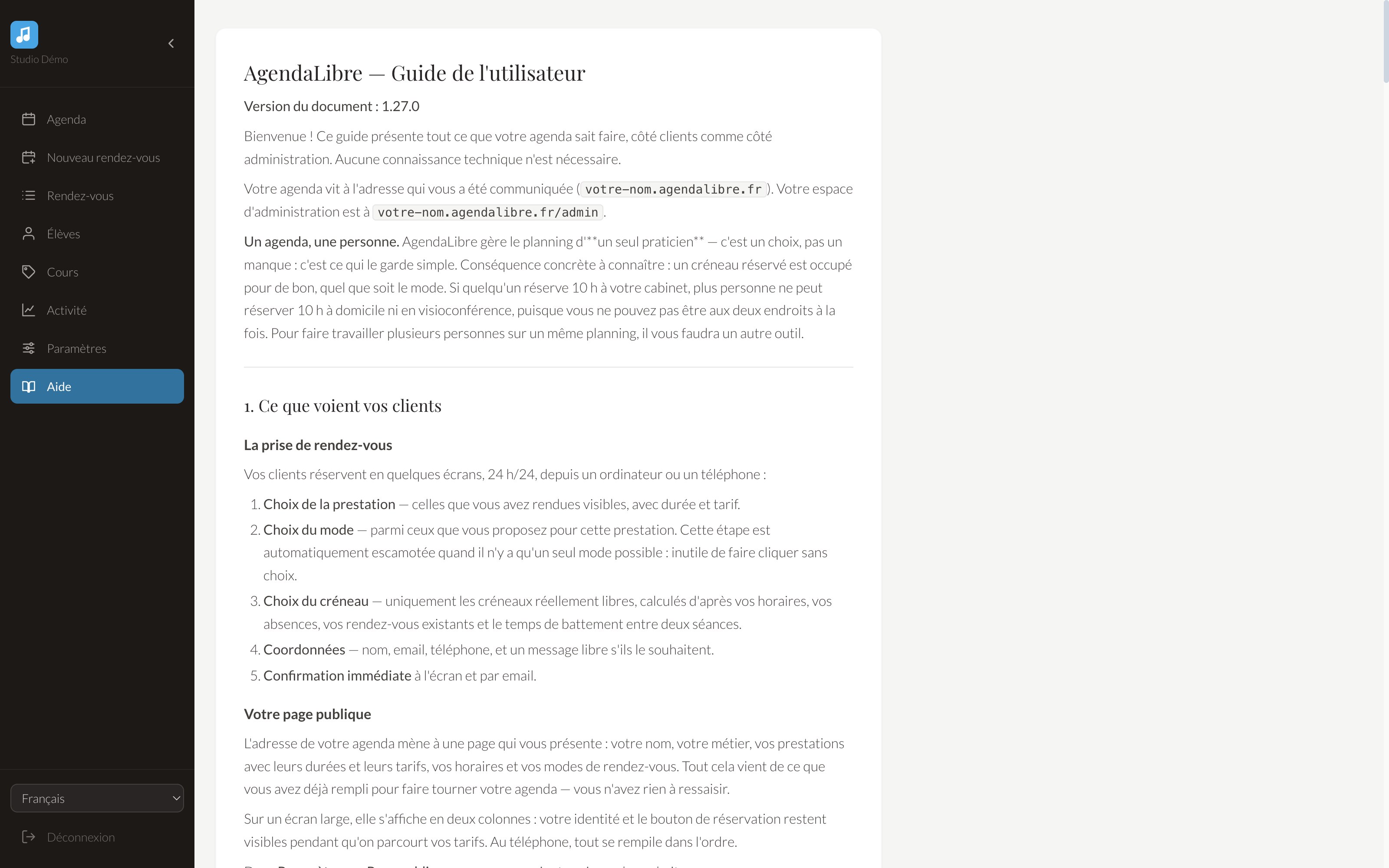 Le mode d’emploi, intégré à l’application
