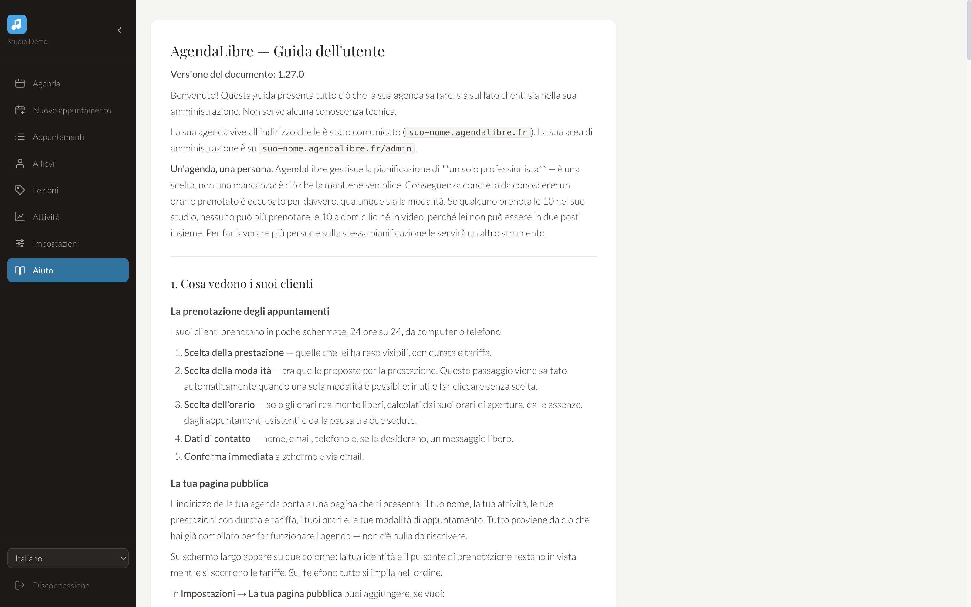 Il manuale, integrato nell'applicazione