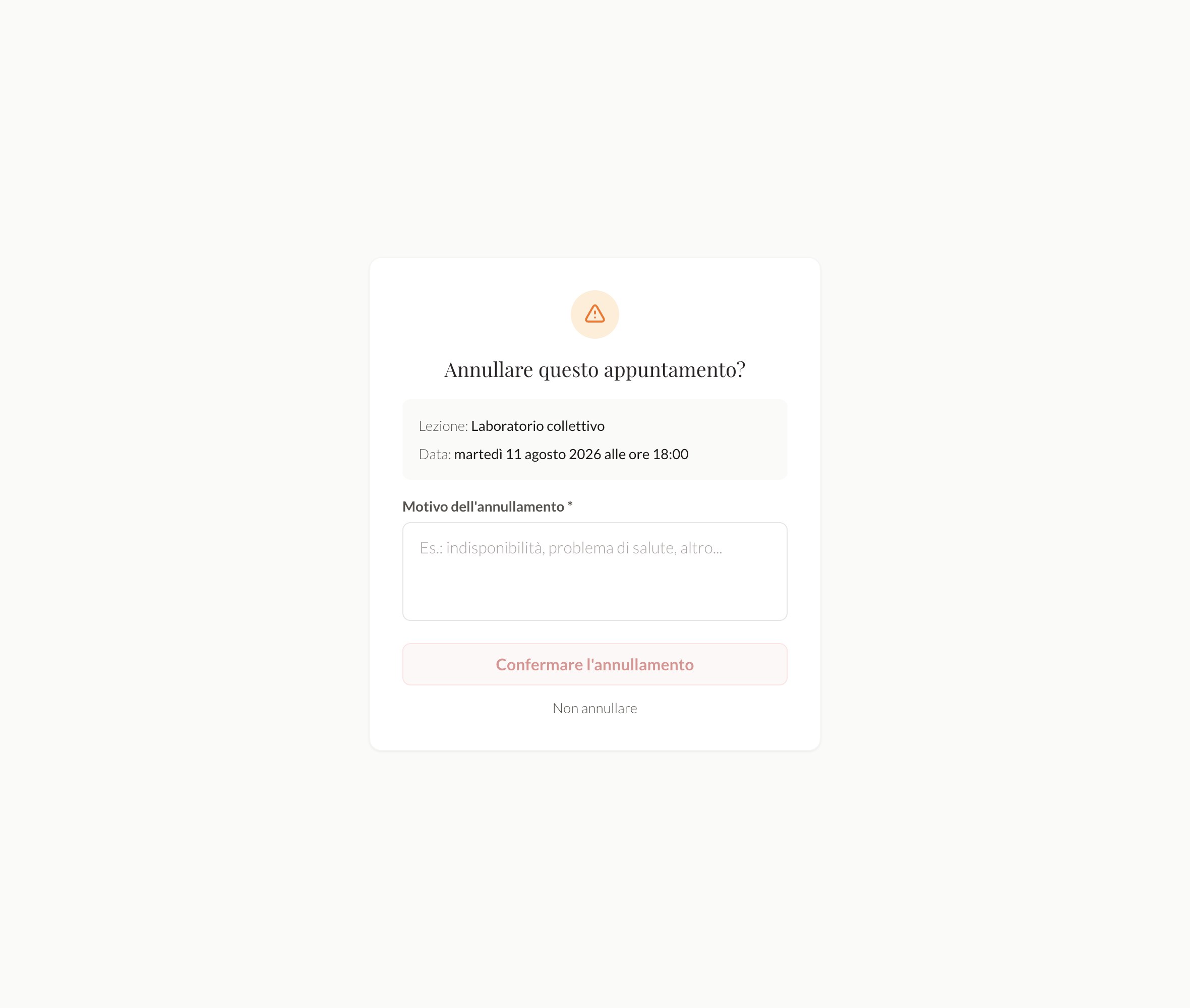 Il cliente annulla da solo, dal suo link sicuro
