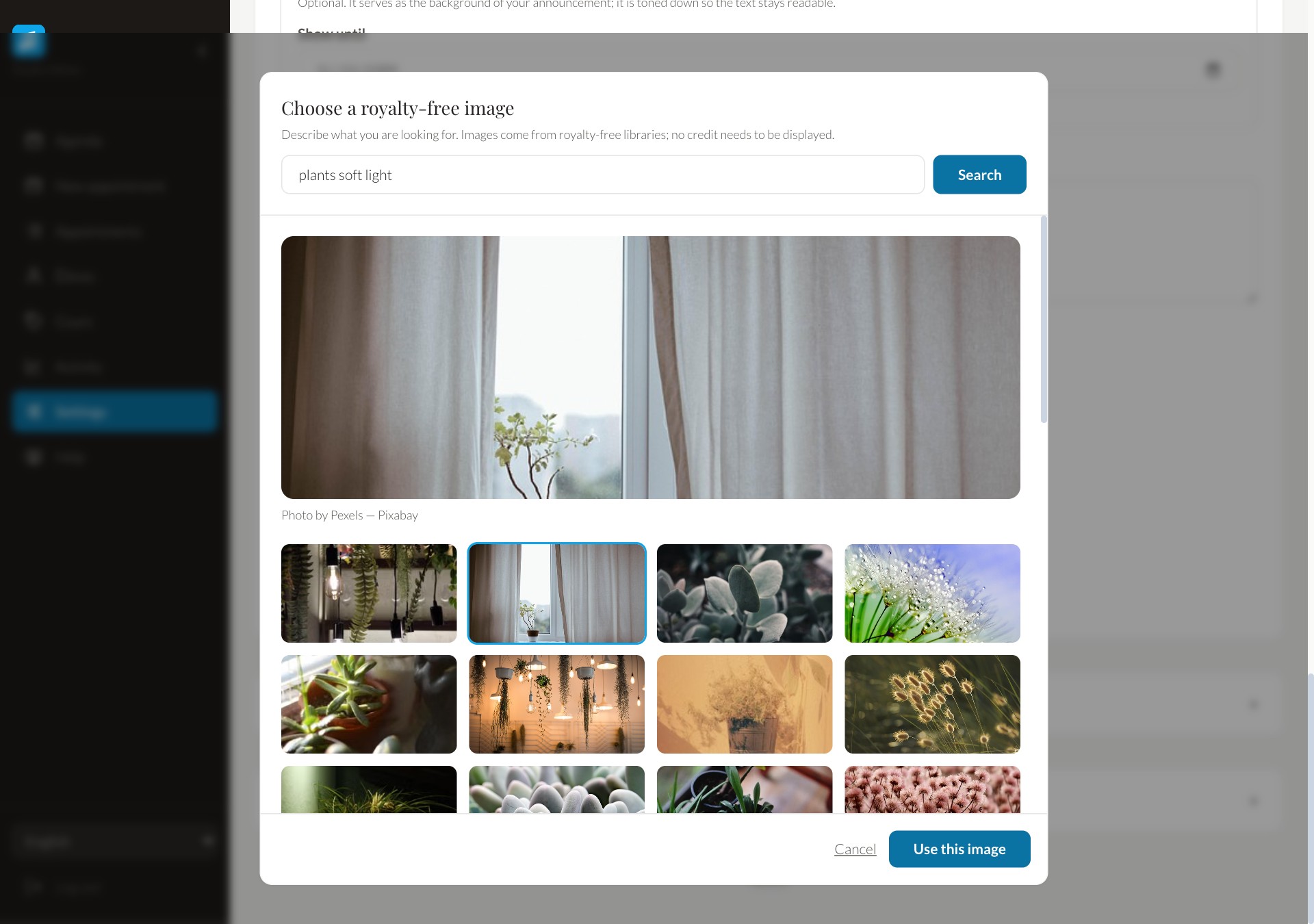 A royalty-free image library, right in your settings