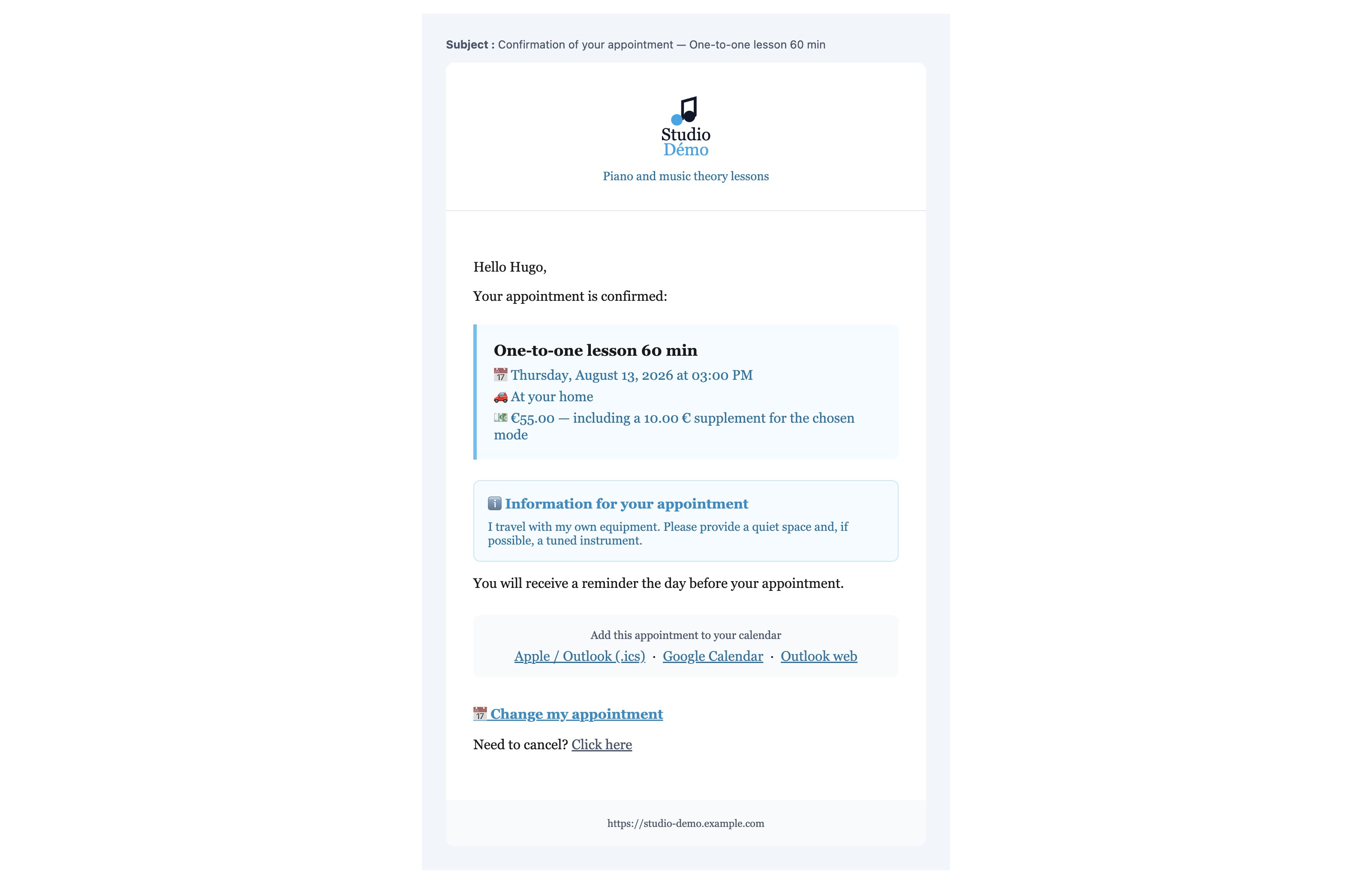 The confirmation email your client receives