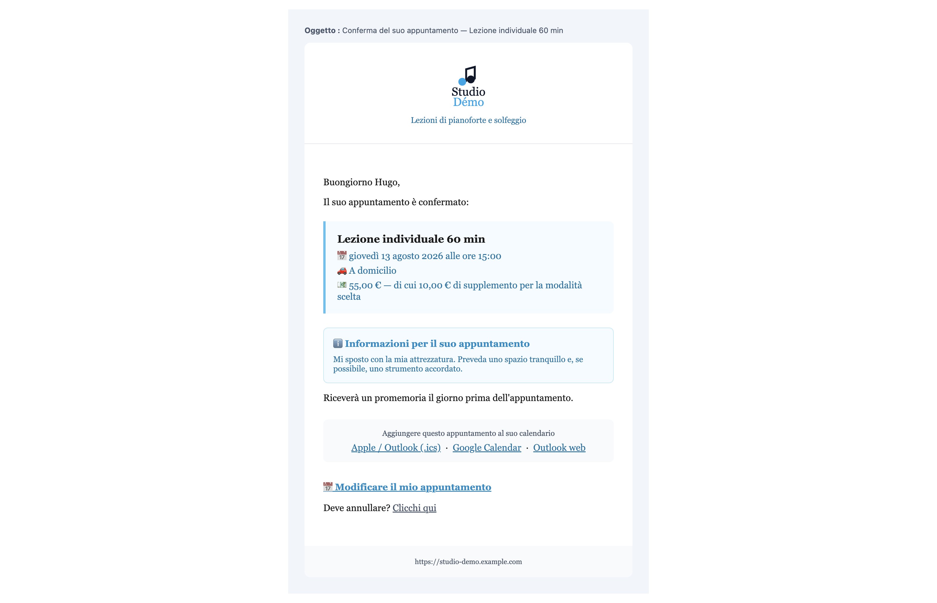 L’email di conferma ricevuta dal suo cliente