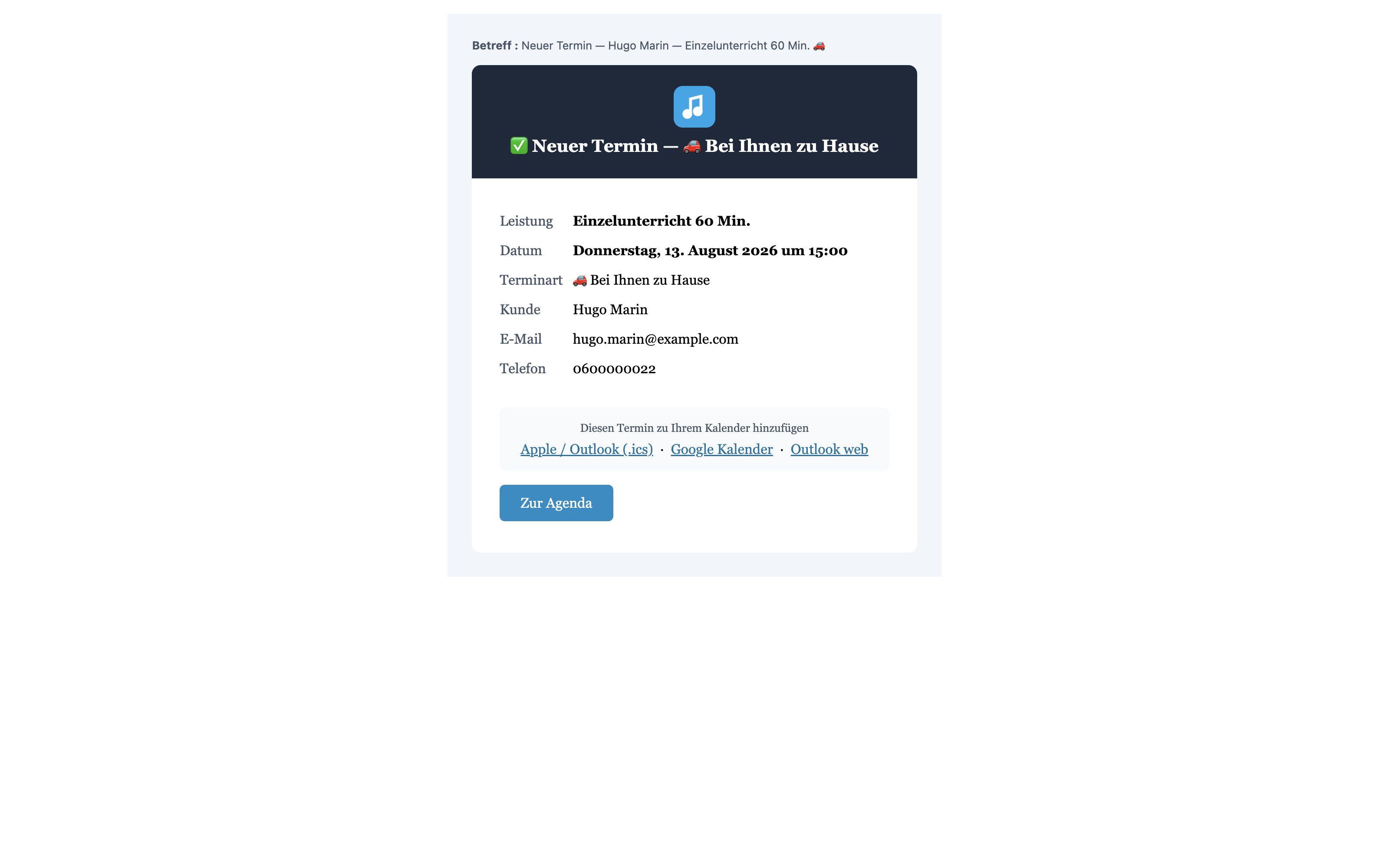 Die E-Mail, die Sie über eine Buchung informiert