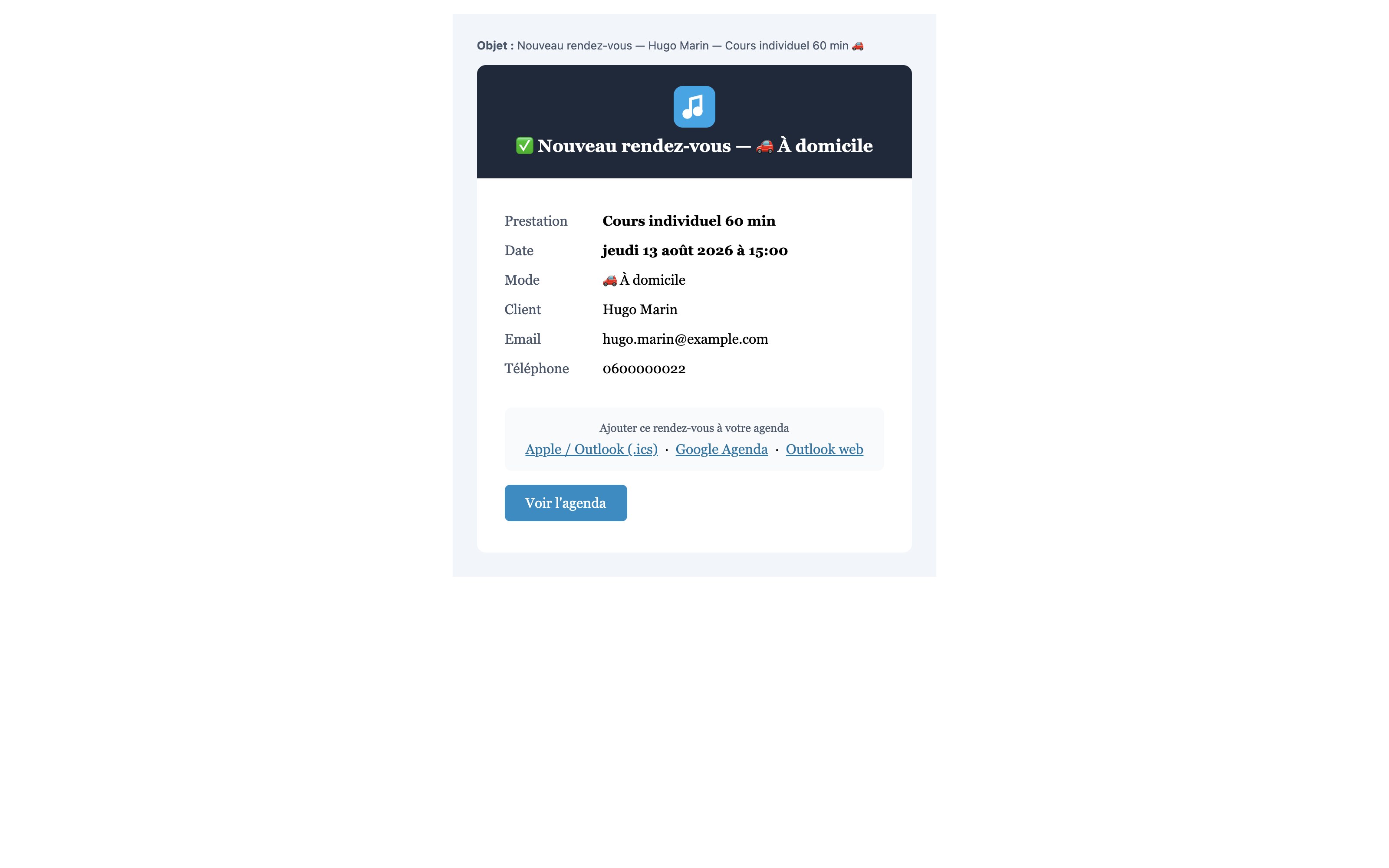 L’email qui vous prévient d’une réservation